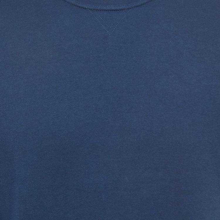 Pre Owned Hermes Navy Blue Cotton Striped Detail Crew Neck T-Shirt L