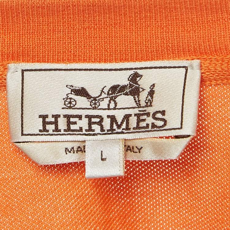 Pre Owned Hermes Orange Cotton Pique Crew Neck T-Shirt L