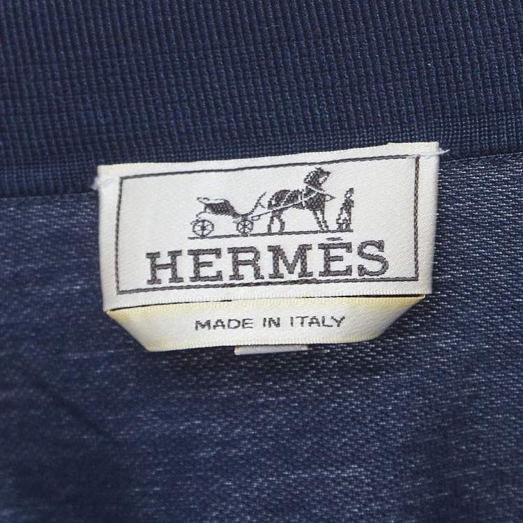 Pre Owned Hermes Navy Blue Cotton Pique Polo T-Shirt L
