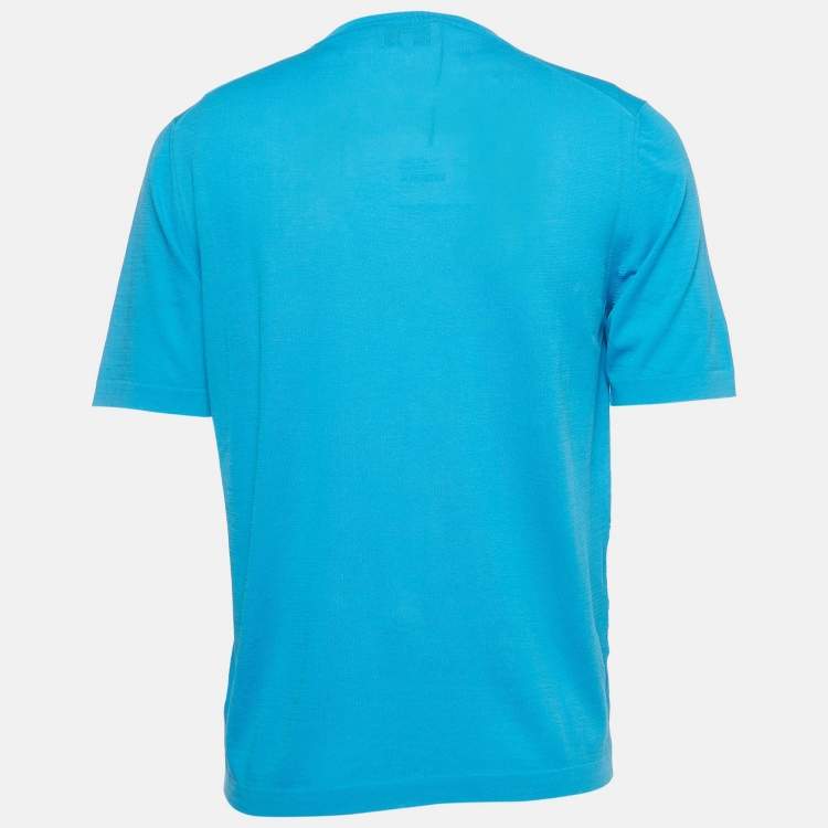 Pre Owned Hermes Blue Cotton Knit Crew Neck T-Shirt L