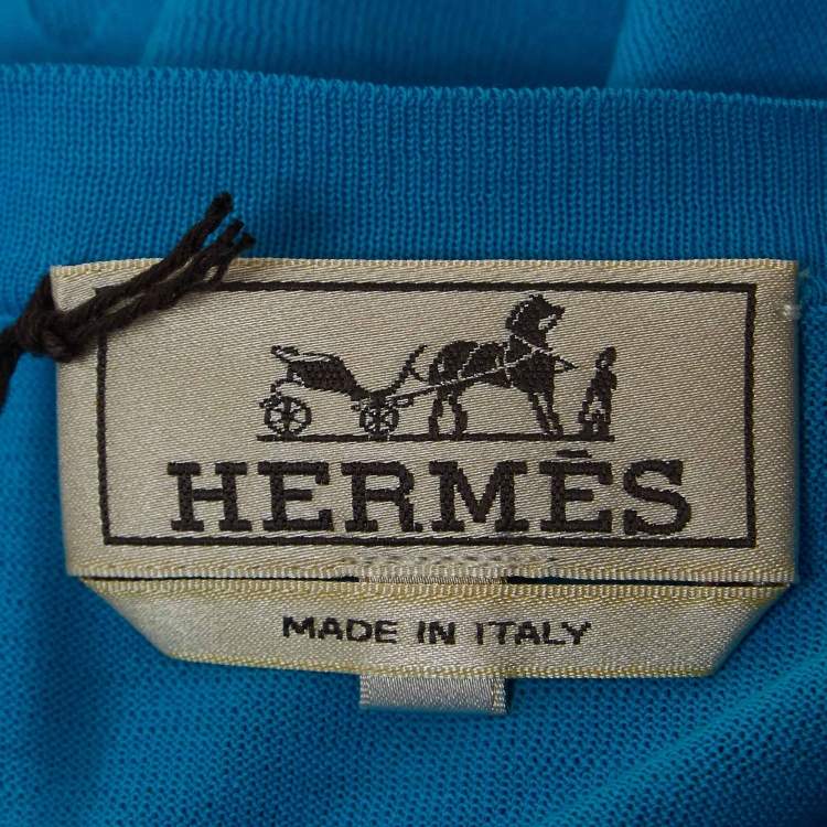 Pre Owned Hermes Blue Cotton Knit Crew Neck T-Shirt L