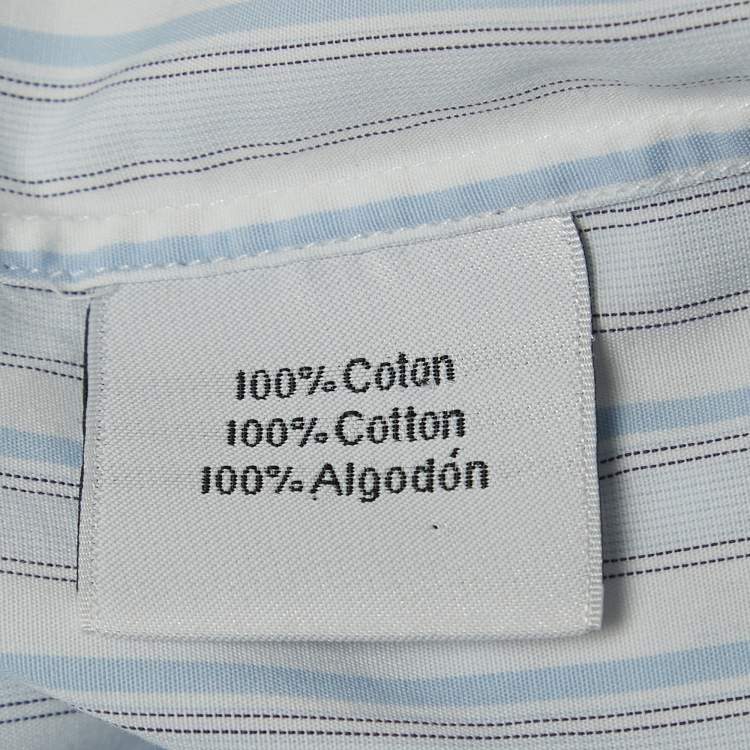 Pre Owned Hermes White/Blue Striped Cotton Long Sleeve Shirt XL
