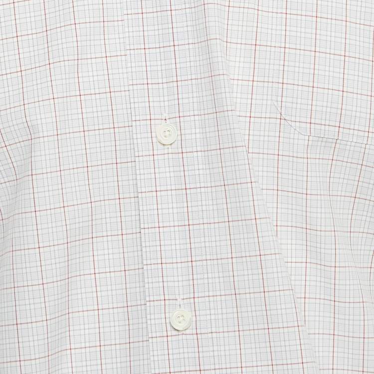 Pre Owned Hermes White Plaid Cotton Button Down Full Sleeve Shirt L