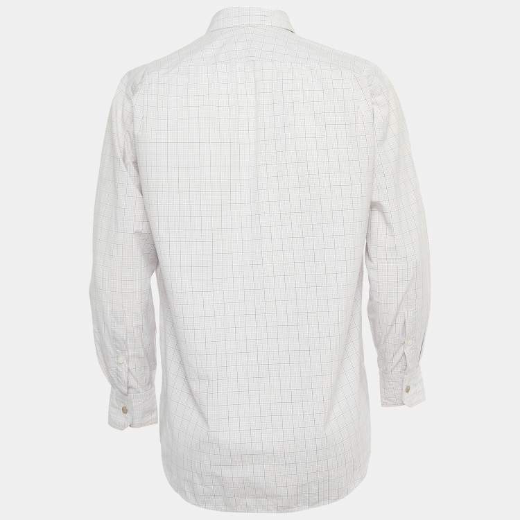 Pre Owned Hermes White Plaid Cotton Button Down Full Sleeve Shirt L