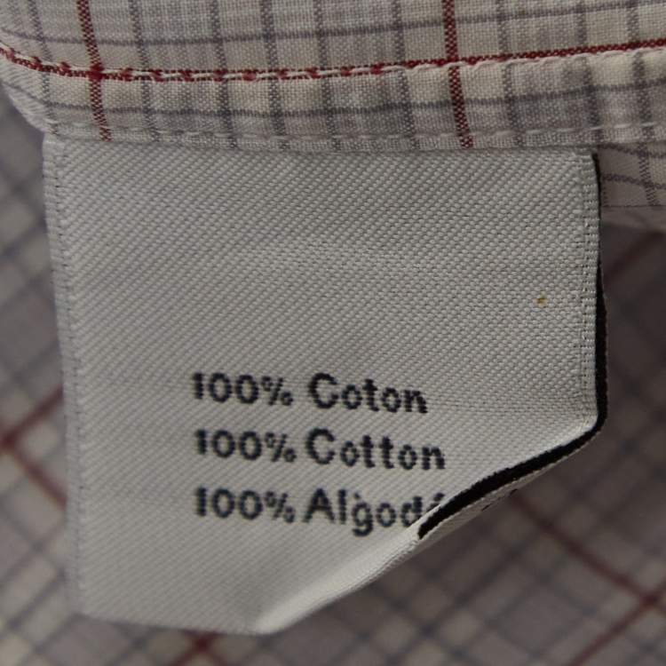 Pre Owned Hermes White Plaid Cotton Button Down Full Sleeve Shirt L