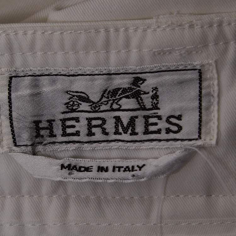 Pre Owned Hermes White Cotton Regular Fit Trousers L