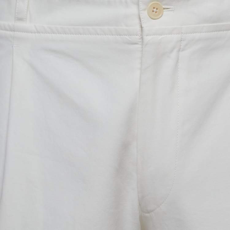 Pre Owned Hermes White Cotton Regular Fit Trousers L