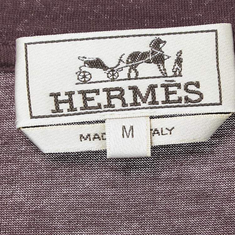 Pre Owned Hermes Brown Squares Print Cotton Half Sleeve T-Shirt M