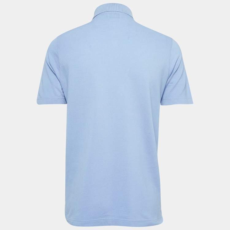 Pre Owned Hermes Blue Logo Embroidered Cotton Pique Polo T-Shirt M