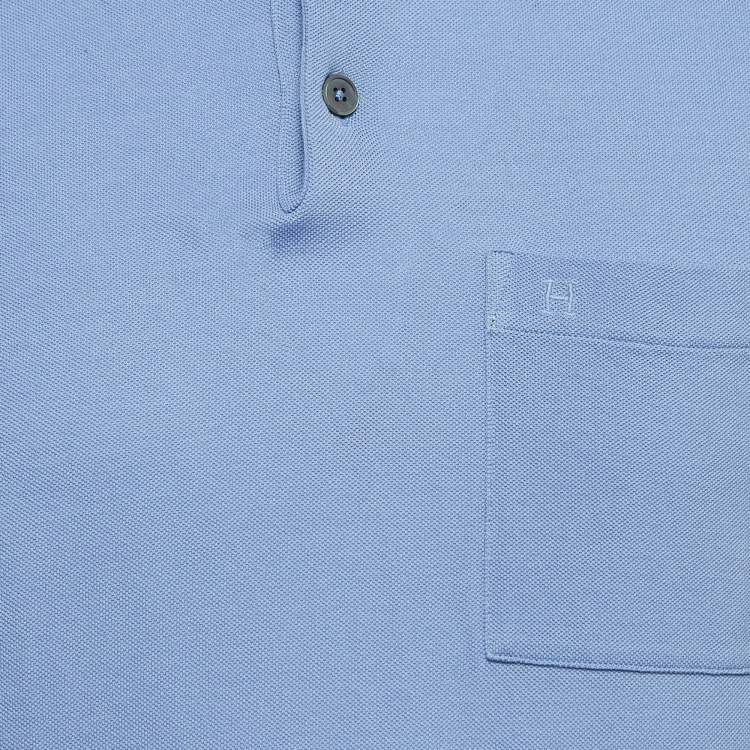 Pre Owned Hermes Blue Logo Embroidered Cotton Pique Polo T-Shirt M