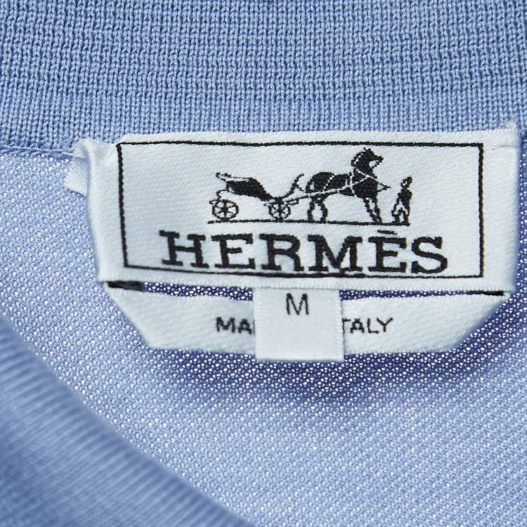 Pre Owned Hermes Blue Logo Embroidered Cotton Pique Polo T-Shirt M