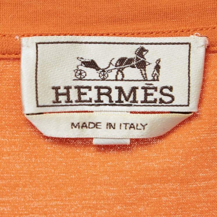 Pre Owned Hermes Orange Cotton Pocket Detail Half Sleeve T-Shirt M