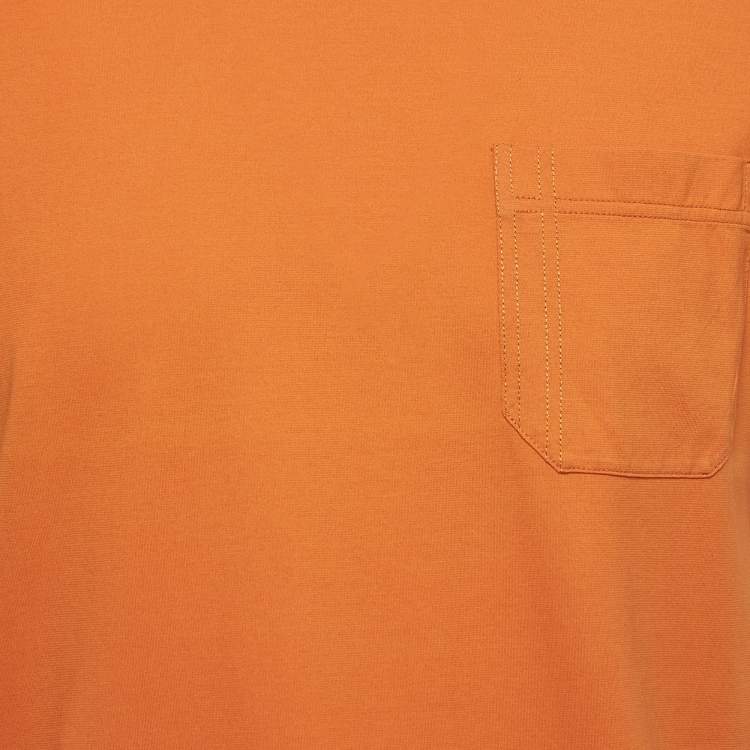 Pre Owned Hermes Orange Cotton Pocket Detail Half Sleeve T-Shirt M