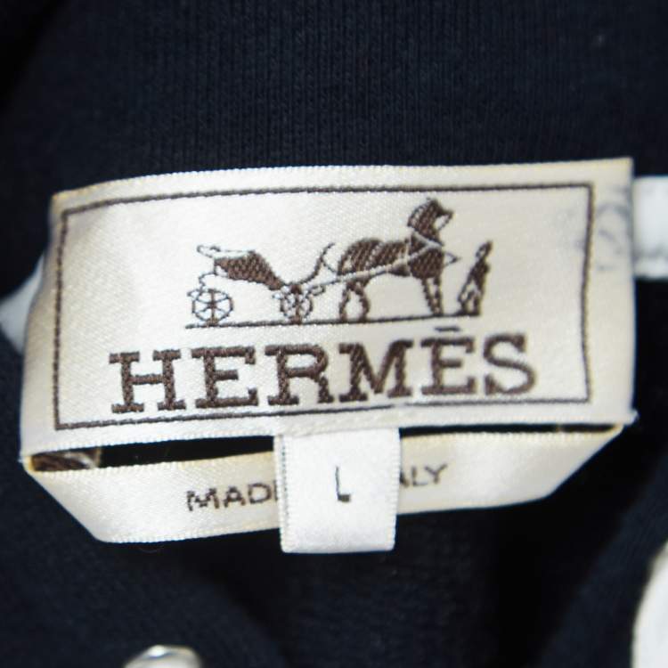 Pre Owned Hermes Navy Blue Cotton Hooded Sweatshirt L