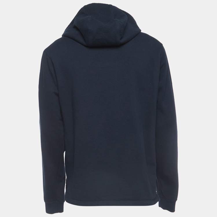 Pre Owned Hermes Navy Blue Cotton Hooded Sweatshirt L