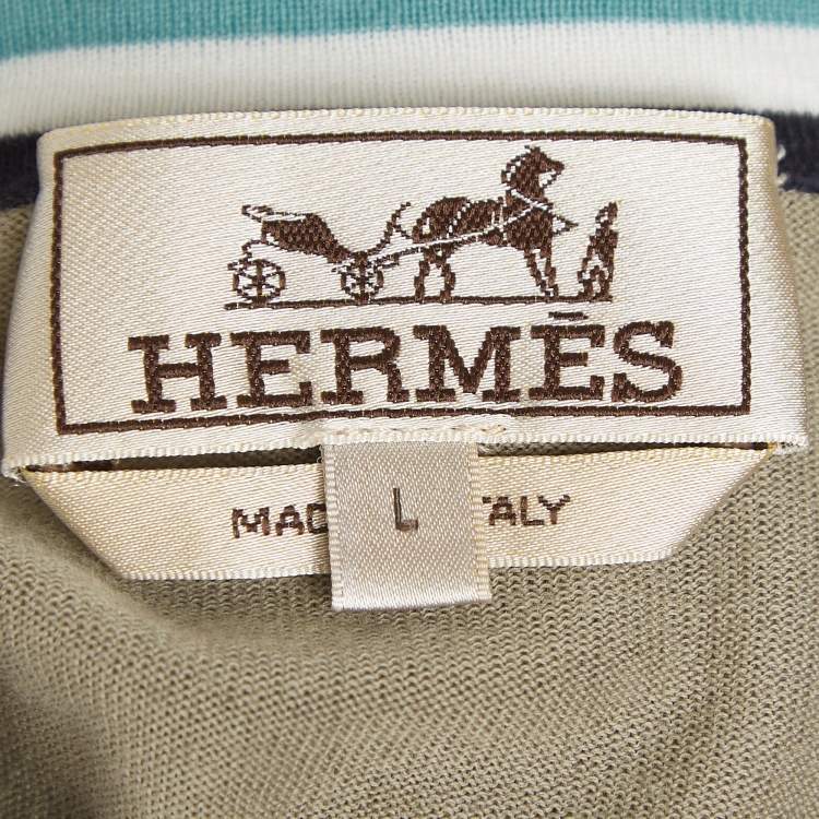 Pre Owned Hermes Grey Cotton Knit Stripe Detail Round Neck T-Shirt L