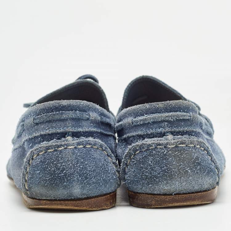 Pre Owned Hermes Blue Suede Slip On Loafers Size 42