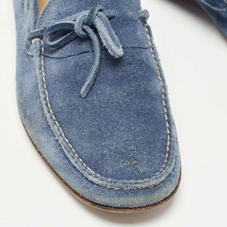 Pre Owned Hermes Blue Suede Slip On Loafers Size 42