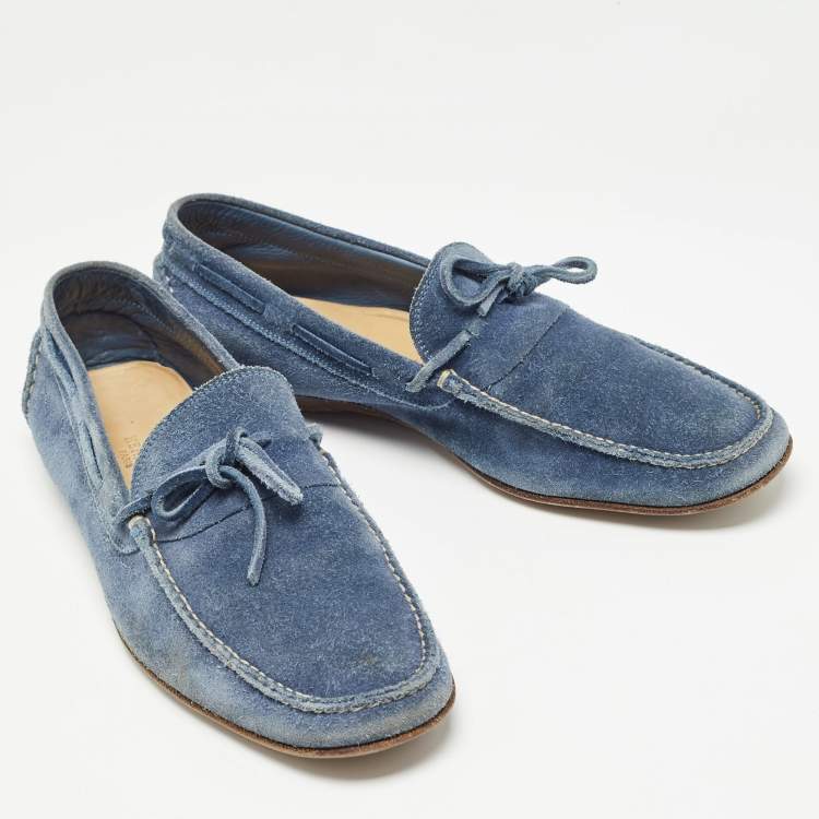 Pre Owned Hermes Blue Suede Slip On Loafers Size 42