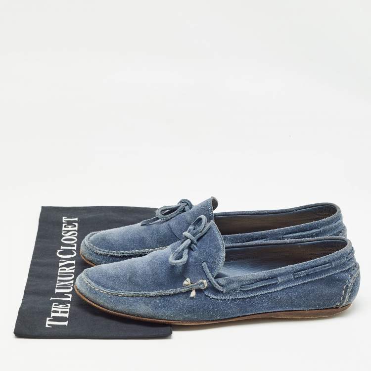 Pre Owned Hermes Blue Suede Slip On Loafers Size 42