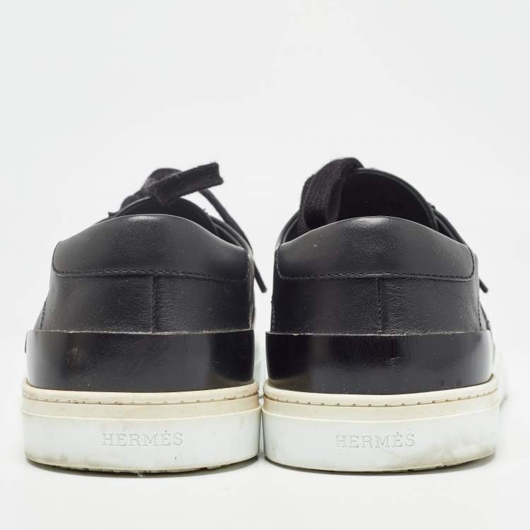 Pre Owned Hermes Black Leather Deep Lace Up Sneakers Size 44.5