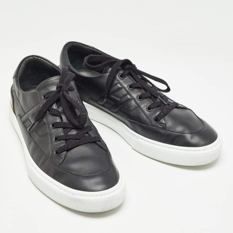 Pre Owned Hermes Black Leather Deep Lace Up Sneakers Size 44.5