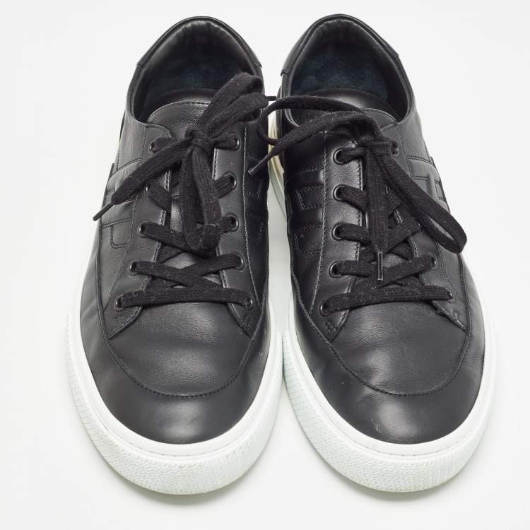 Pre Owned Hermes Black Leather Deep Lace Up Sneakers Size 44.5
