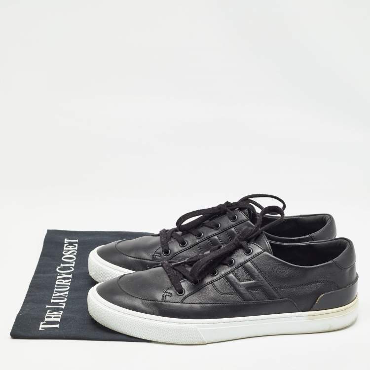 Pre Owned Hermes Black Leather Deep Lace Up Sneakers Size 44.5