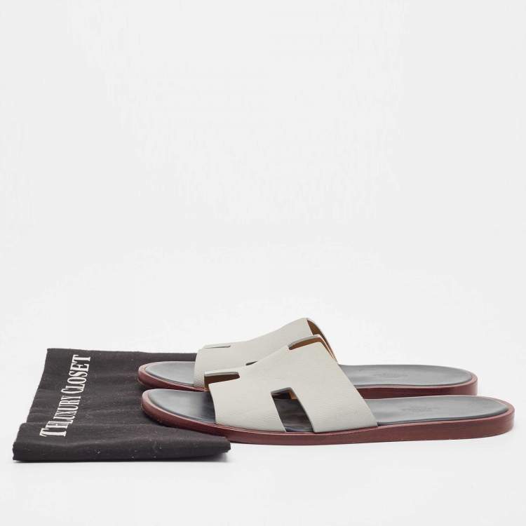 Pre Owned Hermes Grey Leather Izmir Sandals Size 42.5
