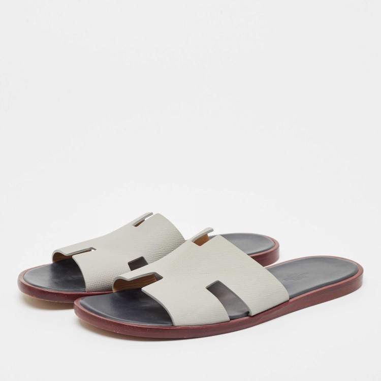 Pre Owned Hermes Grey Leather Izmir Sandals Size 42.5