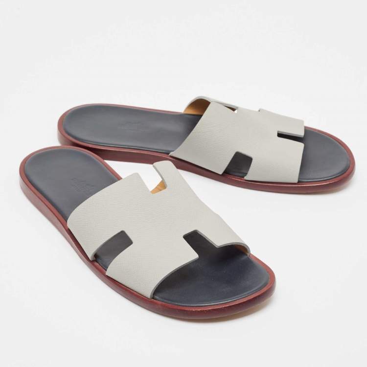 Pre Owned Hermes Grey Leather Izmir Sandals Size 42.5