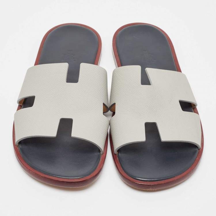Pre Owned Hermes Grey Leather Izmir Sandals Size 42.5