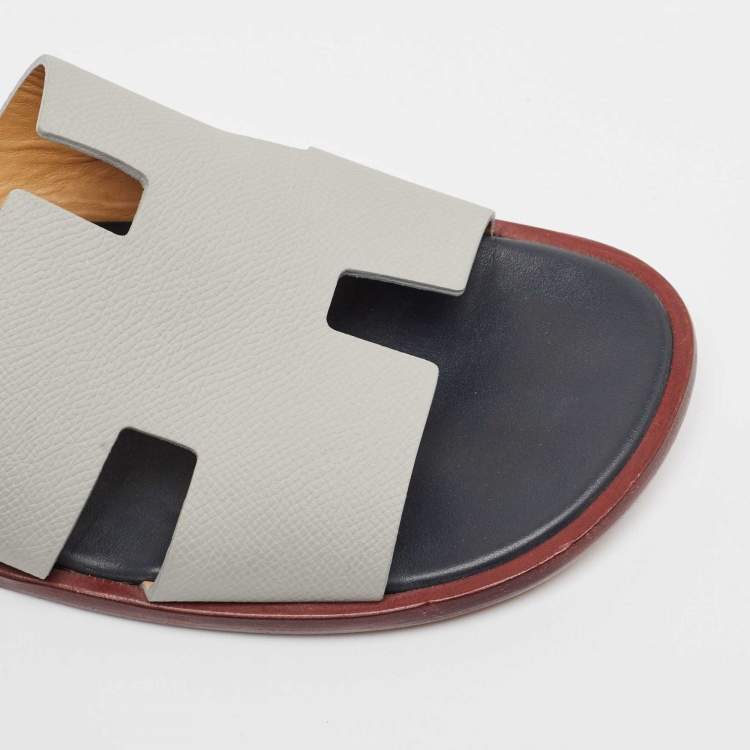 Pre Owned Hermes Grey Leather Izmir Sandals Size 42.5