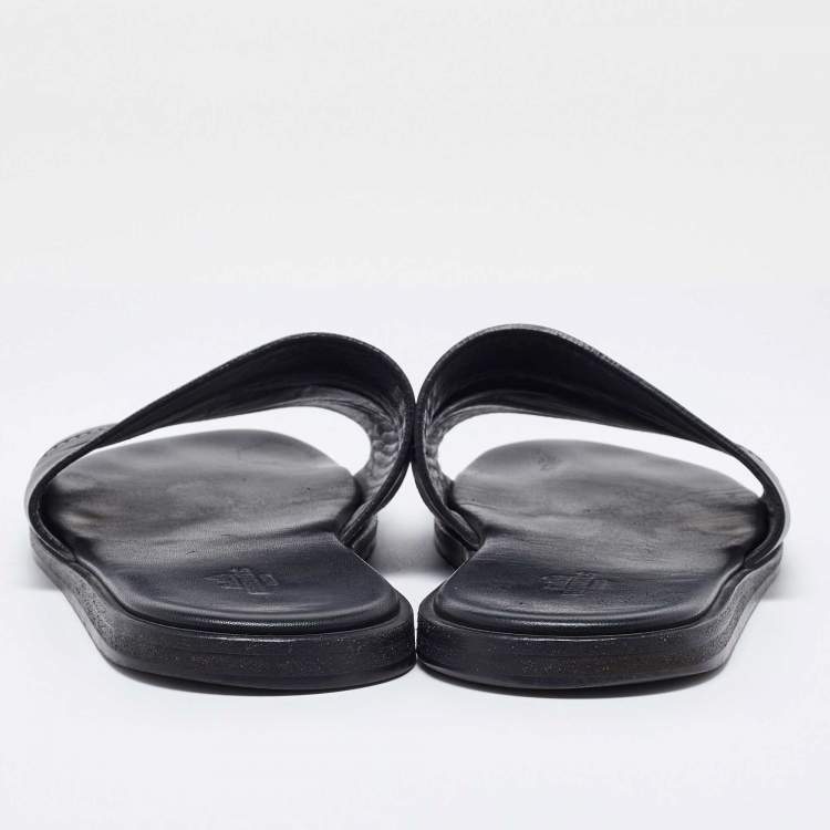 Pre Owned Hermes Black Leather Slides Size 42
