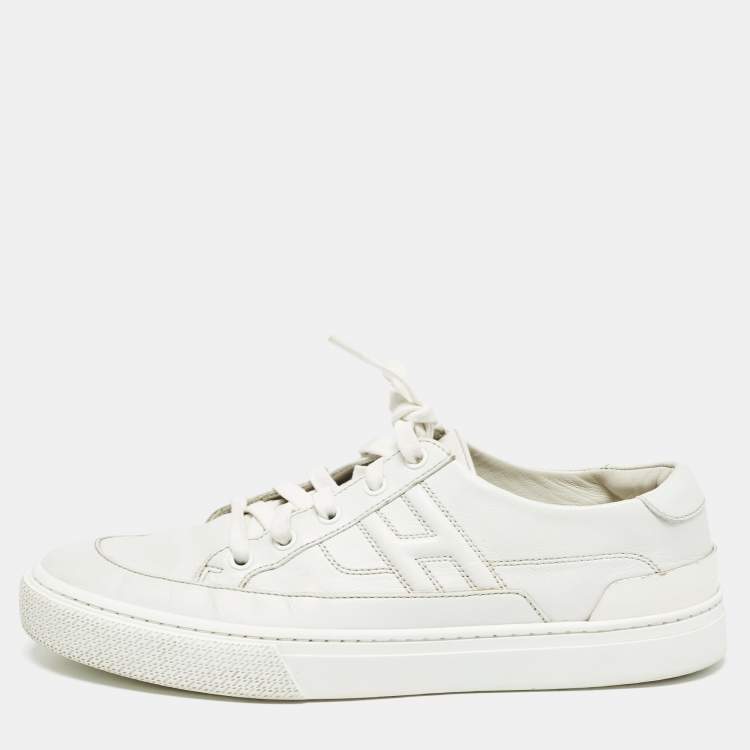 Pre Owned Hermes White Leather Deep Lace Up Sneakers Size 41