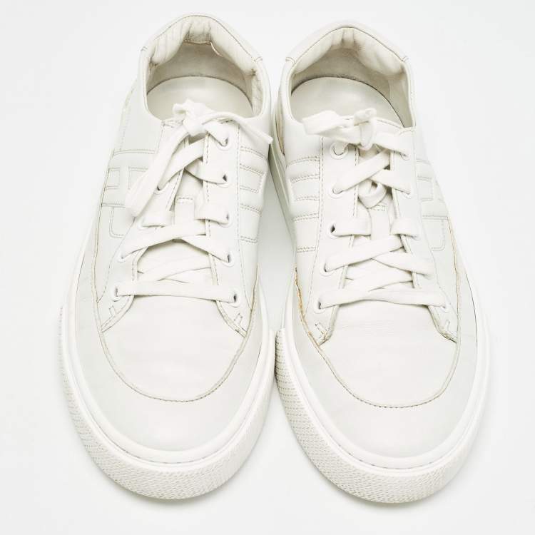 Pre Owned Hermes White Leather Deep Lace Up Sneakers Size 41
