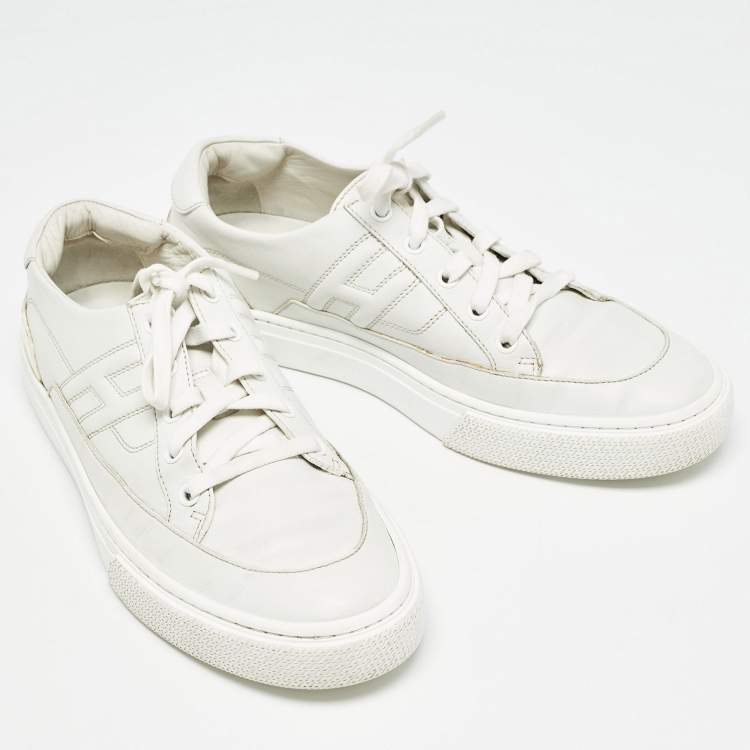 Pre Owned Hermes White Leather Deep Lace Up Sneakers Size 41