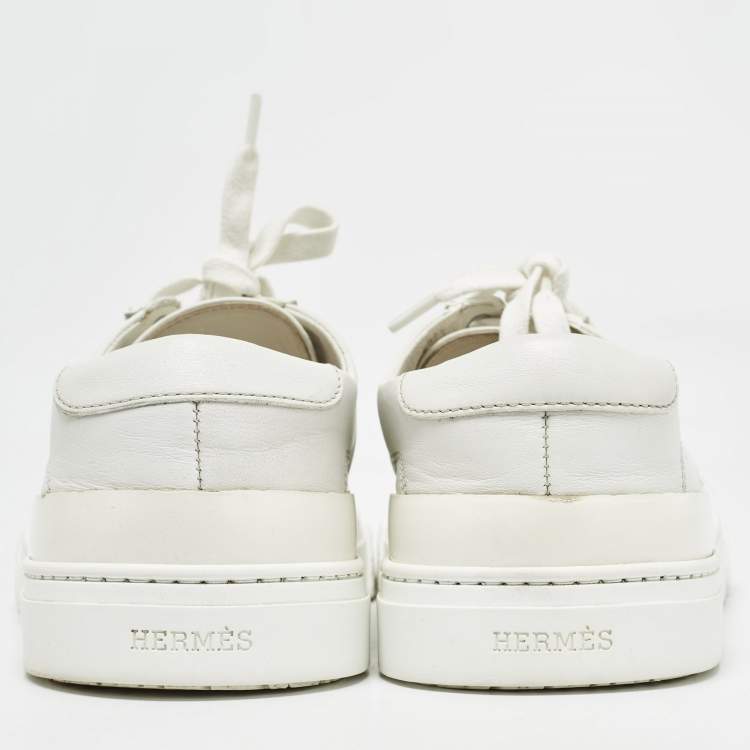 Pre Owned Hermes White Leather Deep Lace Up Sneakers Size 41