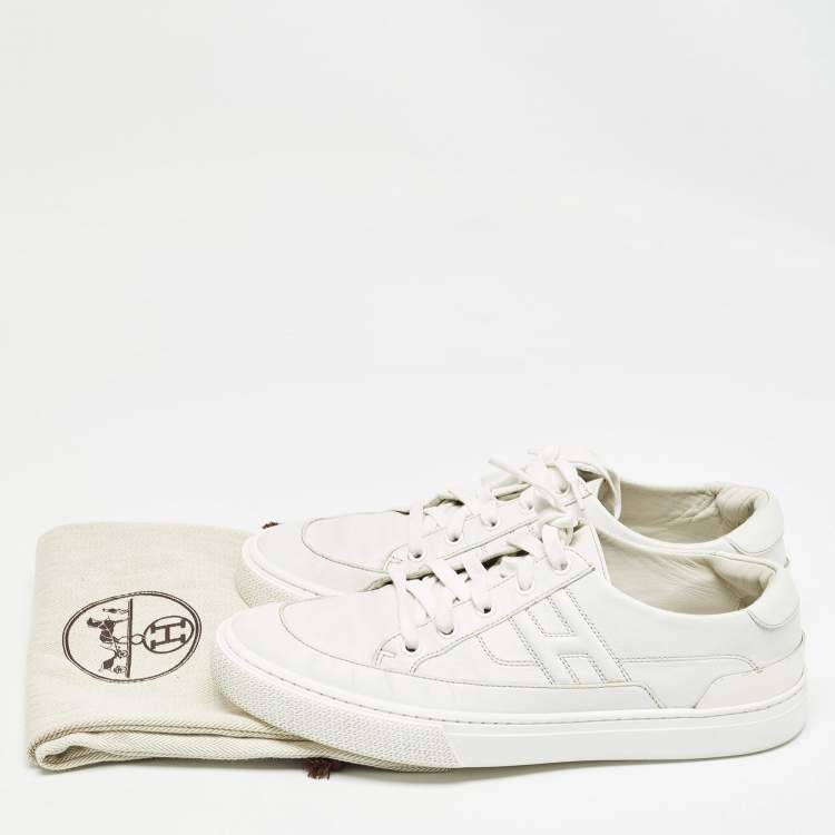 Pre Owned Hermes White Leather Deep Lace Up Sneakers Size 41