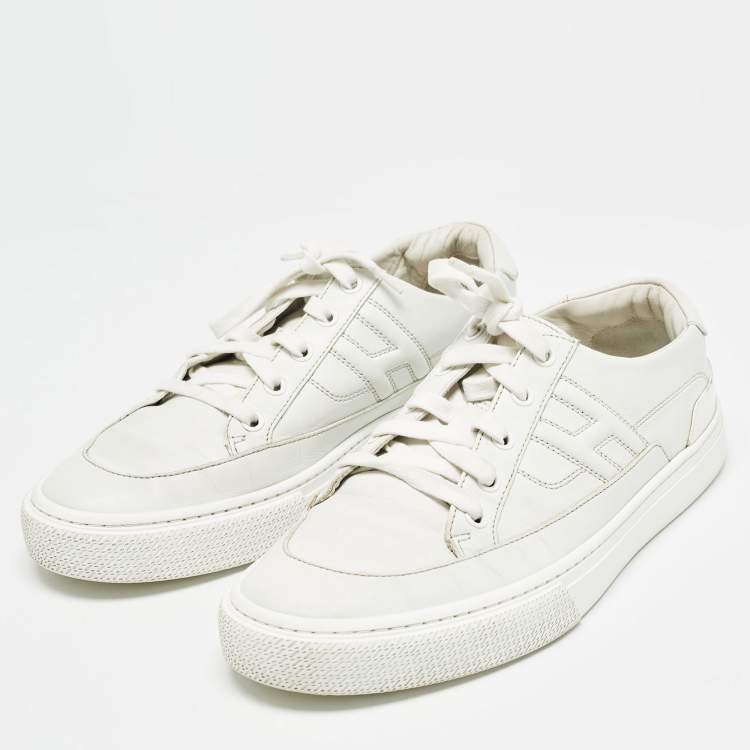 Pre Owned Hermes White Leather Deep Lace Up Sneakers Size 41