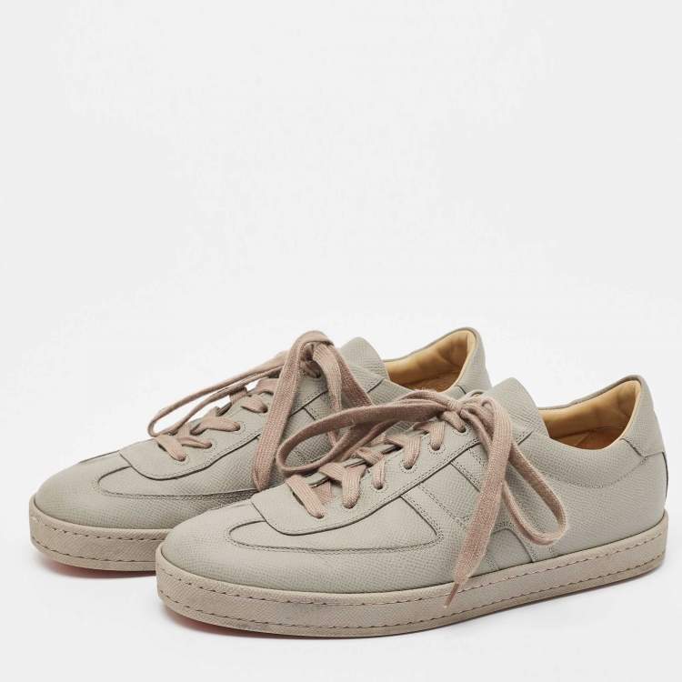 Pre Owned Hermes Grey Leather Quicker Low Top Sneakers Size 41.5
