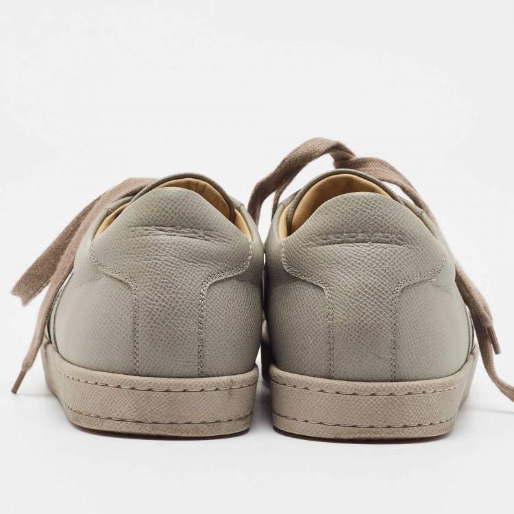 Pre Owned Hermes Grey Leather Quicker Low Top Sneakers Size 41.5