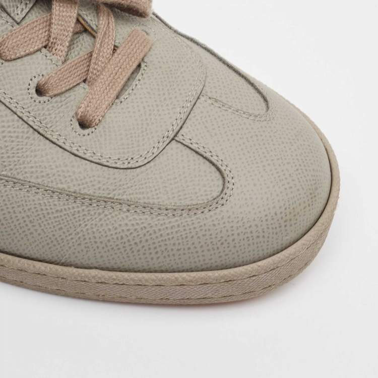 Pre Owned Hermes Grey Leather Quicker Low Top Sneakers Size 41.5