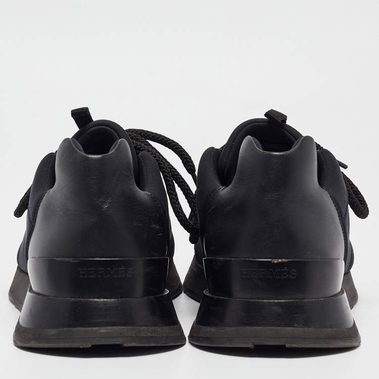 Pre Owned Hermes Black Nylon and Suede Buster Sneakers Size 41.5