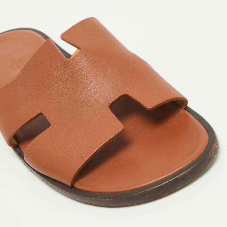 Pre Owned Hermes Brown Leather Izmir Sandals Size 43.5