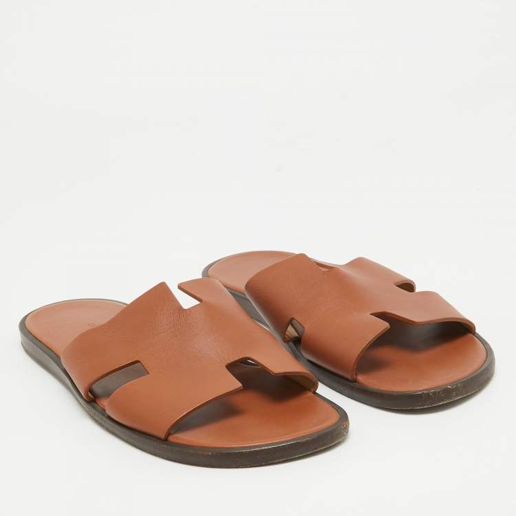 Pre Owned Hermes Brown Leather Izmir Sandals Size 43.5