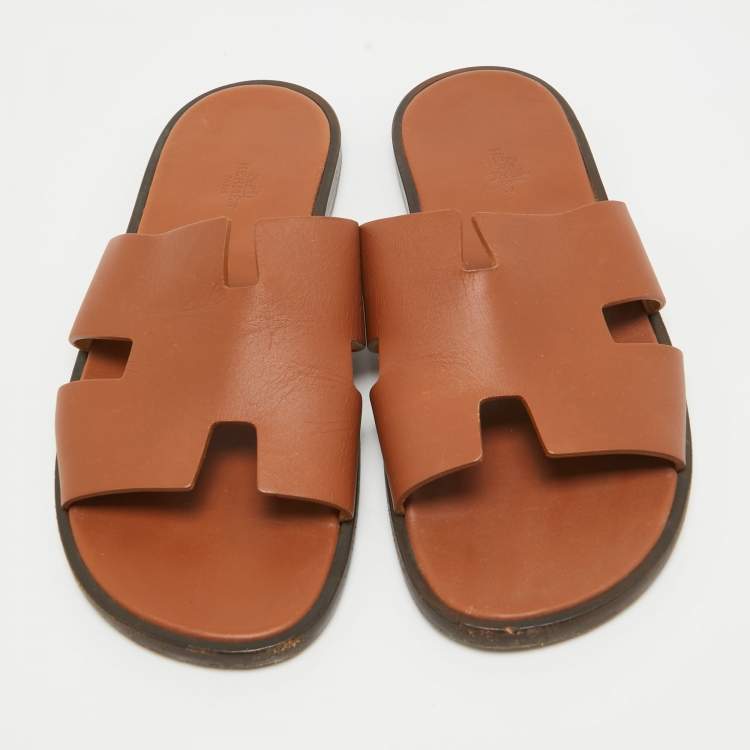 Pre Owned Hermes Brown Leather Izmir Sandals Size 43.5