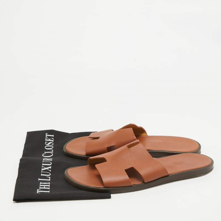 Pre Owned Hermes Brown Leather Izmir Sandals Size 43.5
