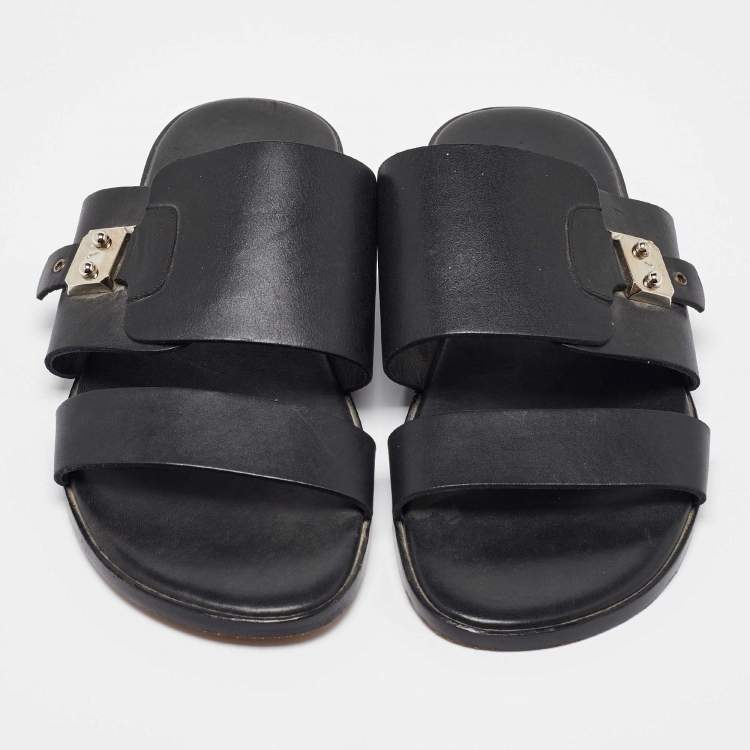 Pre Owned Hermes Black Leather Flats Size 42