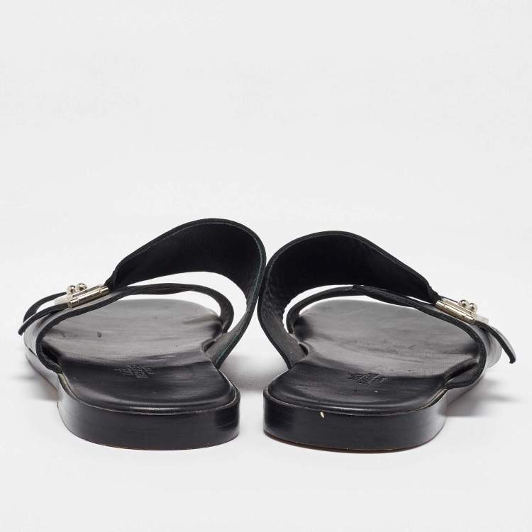 Pre Owned Hermes Black Leather Flats Size 42